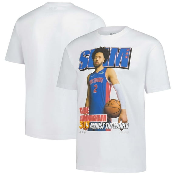 Unisex SLAM Cade Cunningham White Detroit Pistons April/May 2025 Cover Graphic T-Shirt