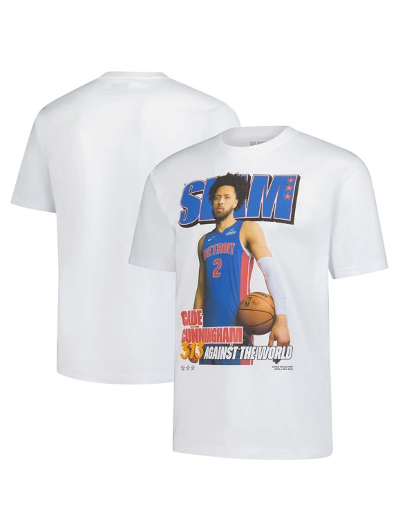 Unisex SLAM Cade Cunningham White Detroit Pistons April/May 2025 Cover Graphic T-Shirt