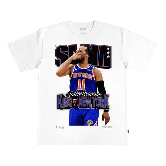 Unisex SLAM Jalen Brunson White New York Knicks King of New York Cover T-Shirt