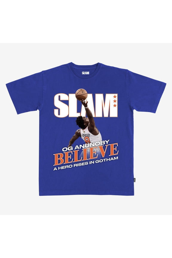 Unisex SLAM OG Anunoby Blue New York Knicks 2026 NBA Finals Game 4 Tip-In T-Shirt