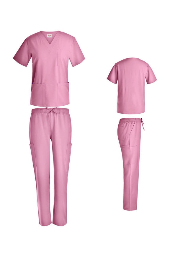 Unisex STRETCH Cargo Scrub Set Solid V-Neck Top Men Women Cargo Nurse Uniform