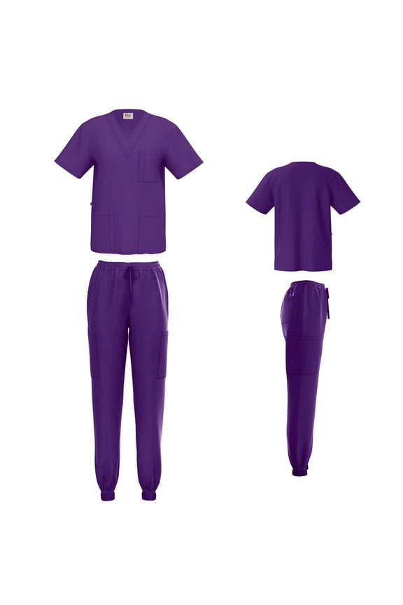Unisex STRETCH Jogger Scrub Set Solid V-Neck Top Men Women Jogger Nurse Uniform