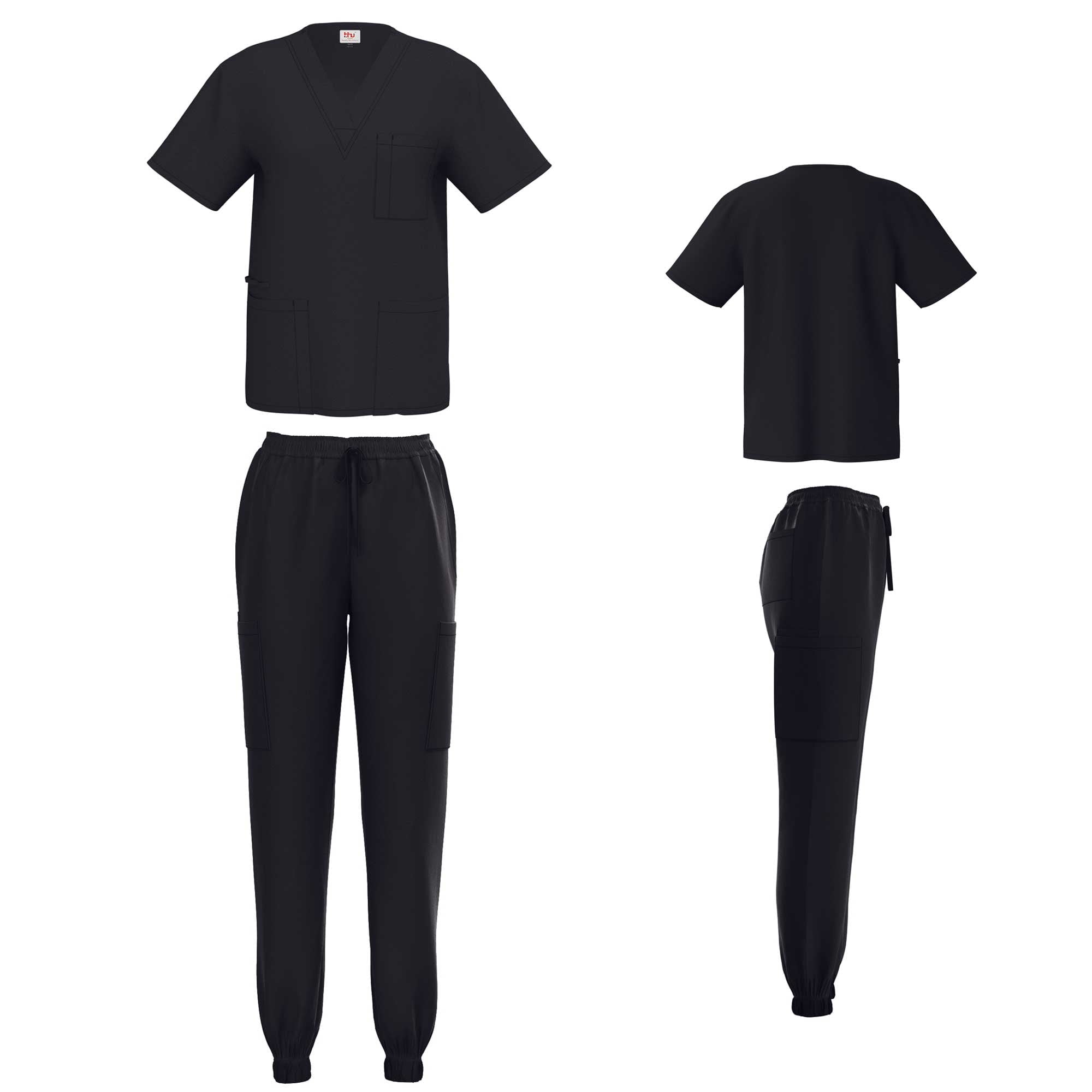 Unisex STRETCH Jogger Scrub Set Solid V-Neck Top Men Women Jogger Nurse Uniform