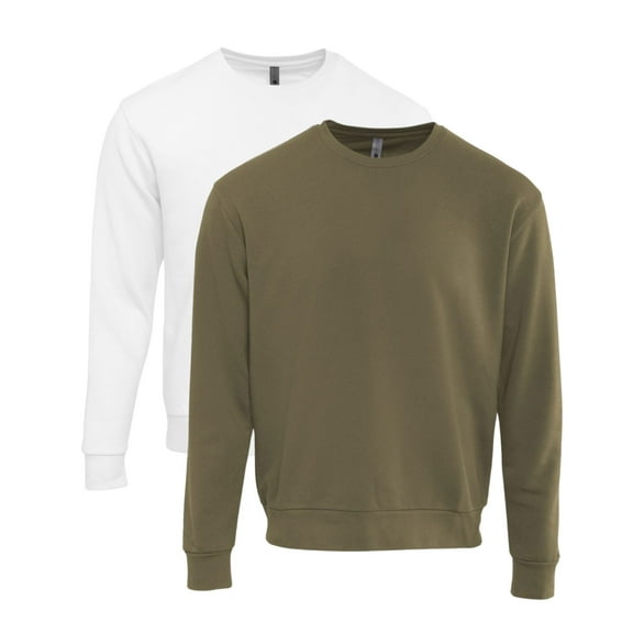 Unisex Santa Barbara Crewneck Sweatshirt, 80/20 Cotton/Polyester Fleece Long Sleeve Winter Sweater (White Military Green 2 Pack, L)