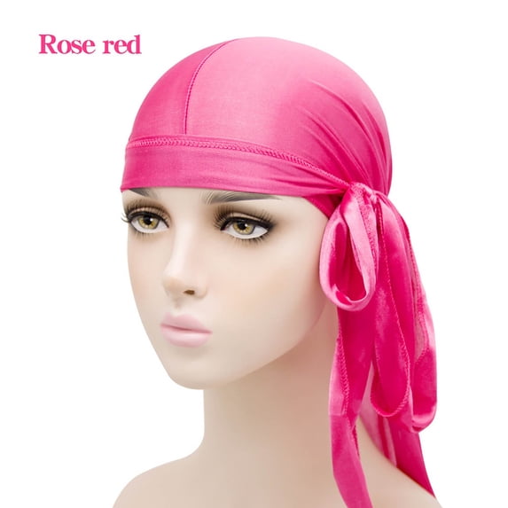 Unisex Satin Durag Long Tail Wide Straps for 360 Waves Silk-like Elastic Compression Headwrap for Men Women Breathable Smooth Sleeping Hair Bonnet