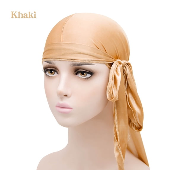 Unisex Satin Durag Long Tail Wide Straps for 360 Waves Silk-like Elastic Compression Headwrap for Men Women Breathable Smooth Sleeping Hair Bonnet