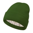 thumbnail image 1 of Unisex Satin Lined Ribbed Beanie Winter Warm Knit Hat for Cold Weather Outdoor Sports and Daily Wear Hair Protection Army Green, 1 of 2