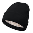 thumbnail image 1 of Unisex Satin Lined Ribbed Beanie Winter Warm Knit Hat for Cold Weather Outdoor Sports and Daily Wear Hair Protection Black, 1 of 2