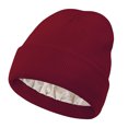 thumbnail image 1 of Unisex Satin Lined Ribbed Beanie Winter Warm Knit Hat for Cold Weather Outdoor Sports and Daily Wear Hair Protection Wine, 1 of 2