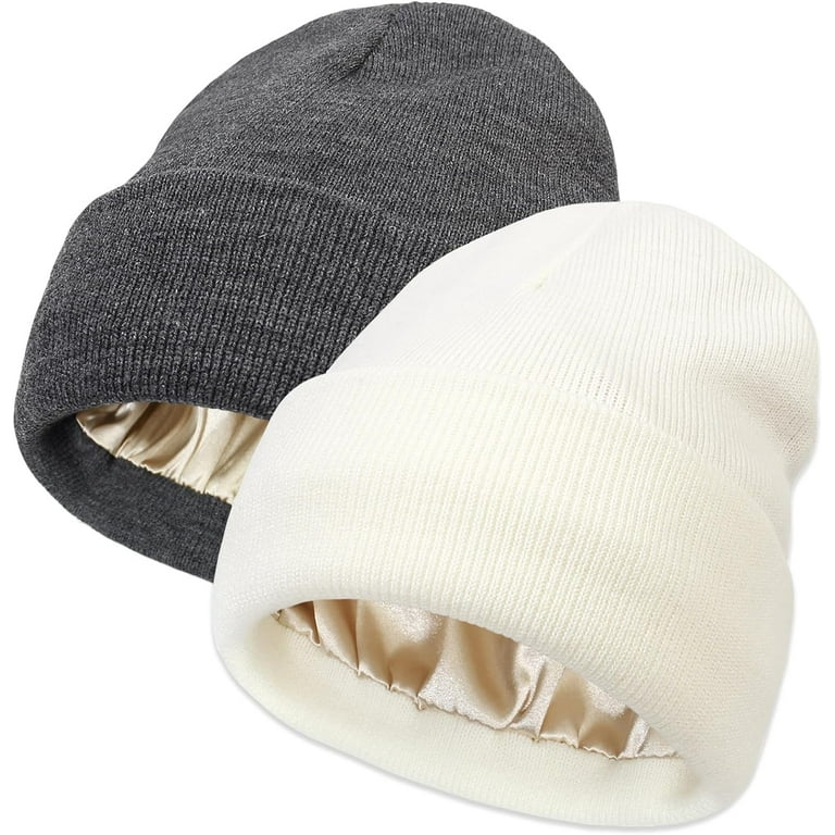 Unisex Satin Lined Winter Beanie for Women Men Silky Lining