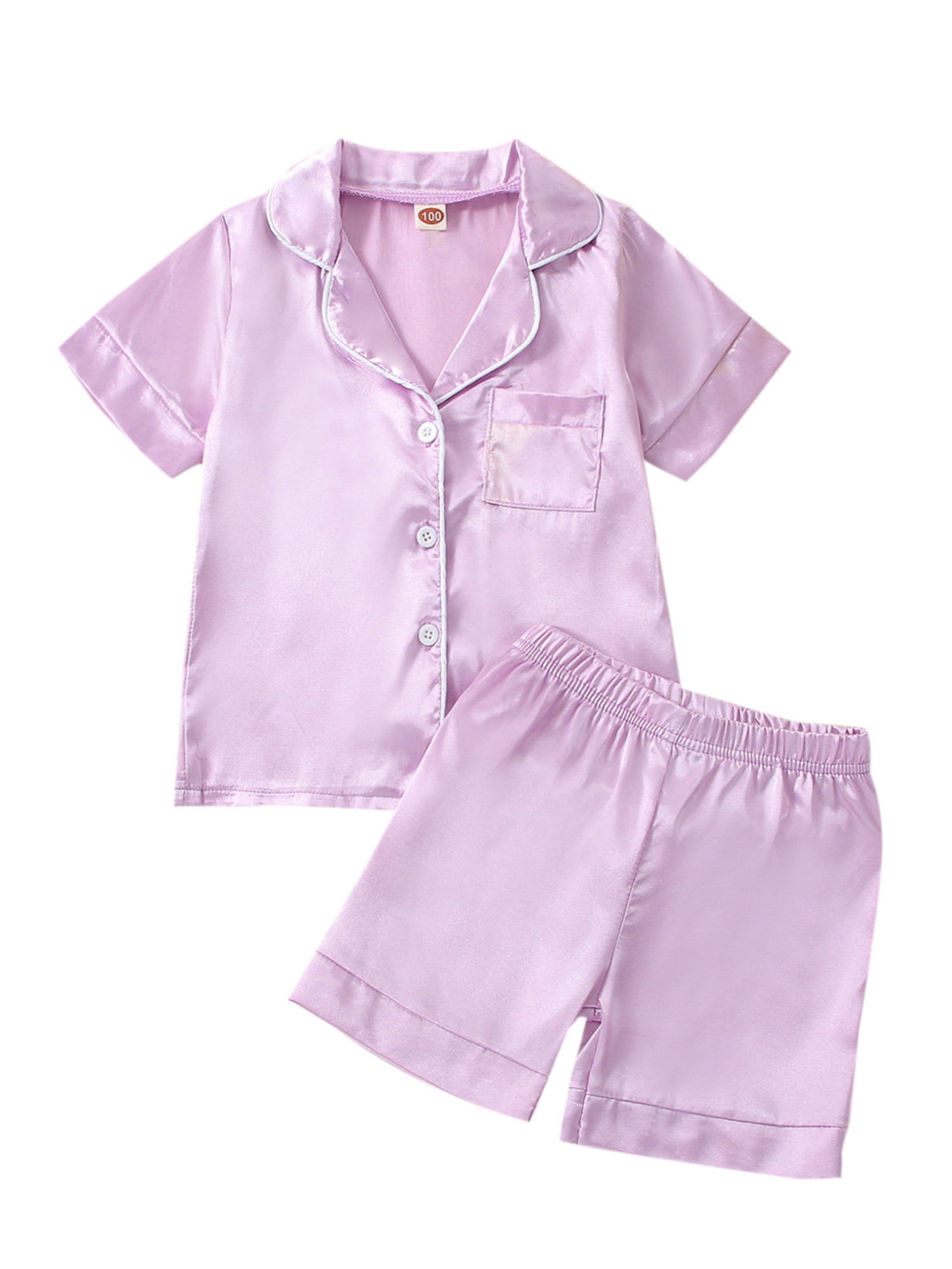 Unisex Satin Pajamas Set Kid Toddler Boys Girls Silk Pjs Short Sleeve 2 ...