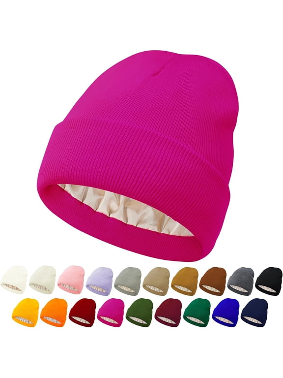 Unisex Satin & Silk Lined Slouchy Warm Winter Hat - Knit Satin Lined Beanie for Women & Men