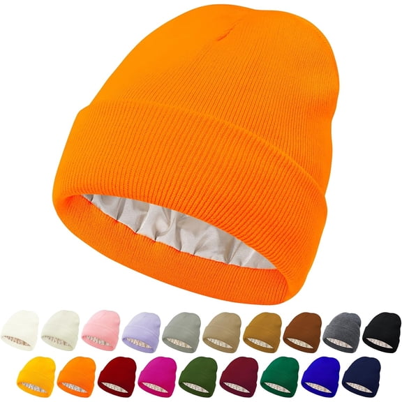 Unisex Satin & Silk Lined Slouchy Warm Winter Hat - Knit Satin Lined Beanie for Women & Men