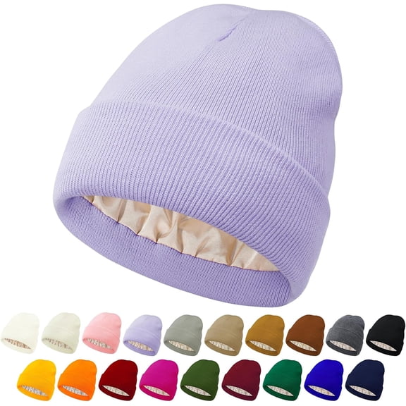 Unisex Satin & Silk Lined Slouchy Warm Winter Hat - Knit Satin Lined Beanie for Women & Men