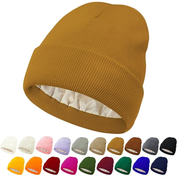 Unisex Satin & Silk Lined Slouchy Warm Winter Hat - Knit Satin Lined Beanie for Women & Men