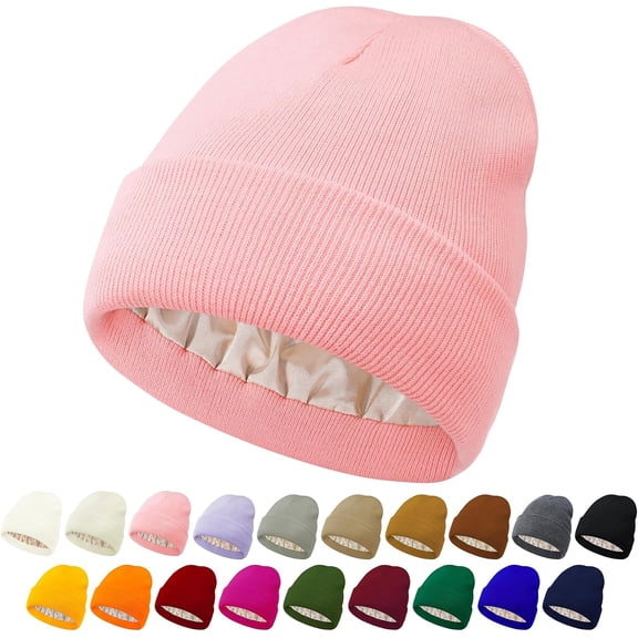 Unisex Satin & Silk Lined Slouchy Warm Winter Hat - Knit Satin Lined Beanie for Women & Men