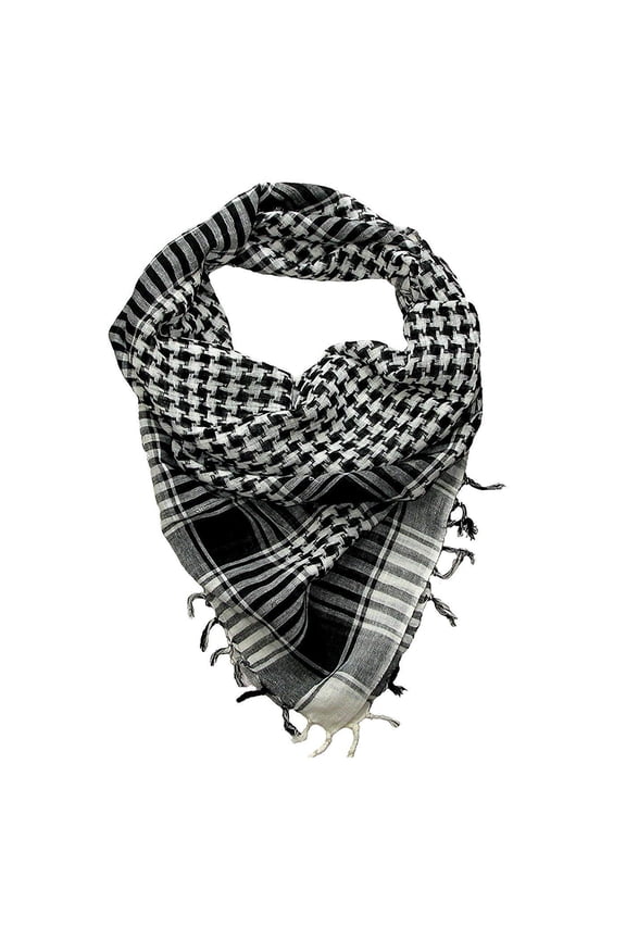 Unisex Scarf Polyester Plaid Tassel Arab Desert Shemagh,Black