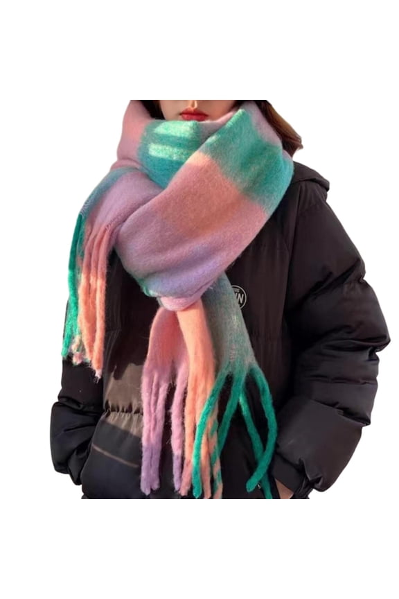 Unisex Scarf Wool Feel Scottish Colourful Check Pattern Tartan Plaid Oversized Fashion Scarf with Tassel for All Winter Daily Work