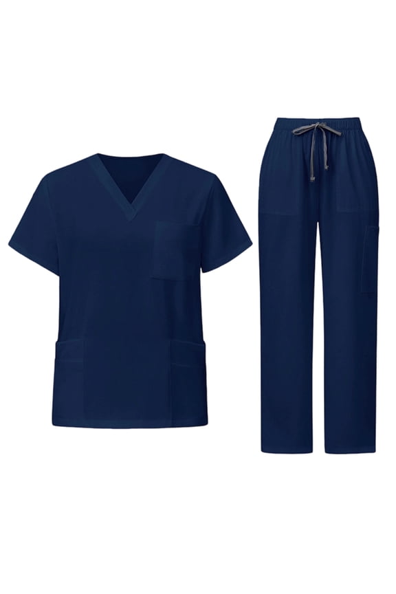 Unisex Scrubs Medical Uniform, V-Neck with multiple pockets, for doctors, nurses, beauty salons Navy XL