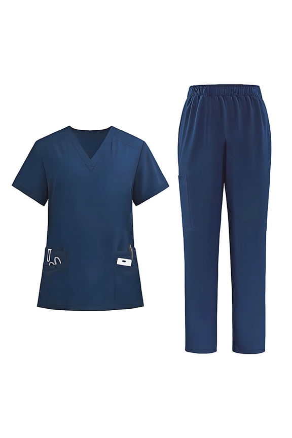 Unisex Scrubs Medical Uniform, V-Neck with multiple pockets, for nurses, beauty salons 2025 Dark Blue XL