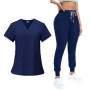 Unisex Scrubs Set Short Sleeve Work Uniform Summer Wear for Beauty Salon