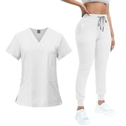Unisex Scrubs Set Short Sleeve Work Uniform Summer Wear for Beauty Salon