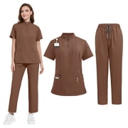 Unisex Scrubs Set Stand Collar Nursing Work Uniform for Dental Office