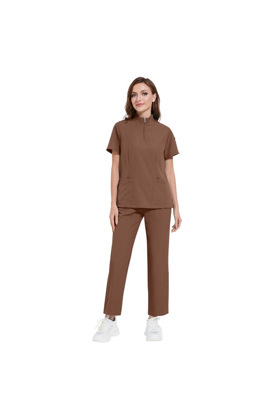 Unisex Scrubs Set Stand Collar Zipper Nursing Work Uniform for Clinic