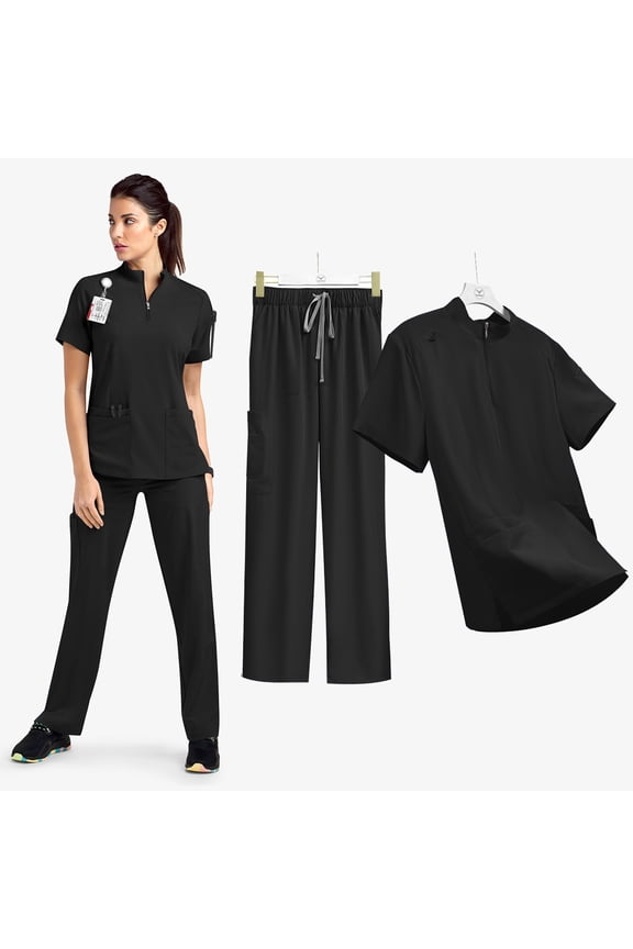 Unisex Scrubs Set Stand Collar Zipper Nursing Work Uniform with Pockets for Hospital