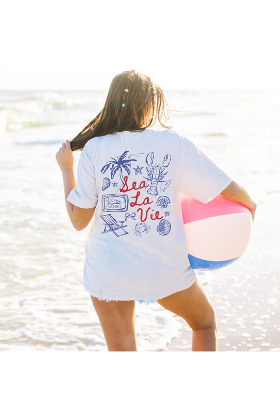Unisex Sea La Vie Coastal Beach T-Shirt Cotton Graphic Tee-All Size S-5Xl