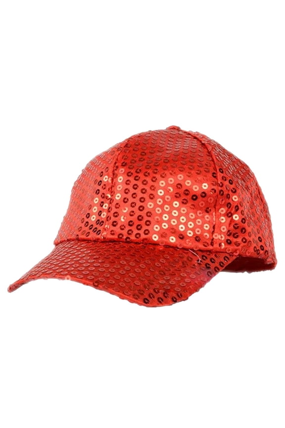 Unisex Sequin Baseball Cap - Adjustable Shiny Glittery Performance Hat for Stage Shows, Dance, Hip-Hop & Party Wear-Red