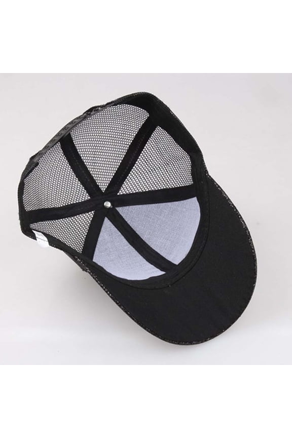 Unisex Sequin Mesh Baseball Cap, Glitter Adjustable Snapback with Ponytail Hole for Summer Outdoor Fashion, Sporty and Shiny Sun Hat for Daily Wear and Casual Style Black
