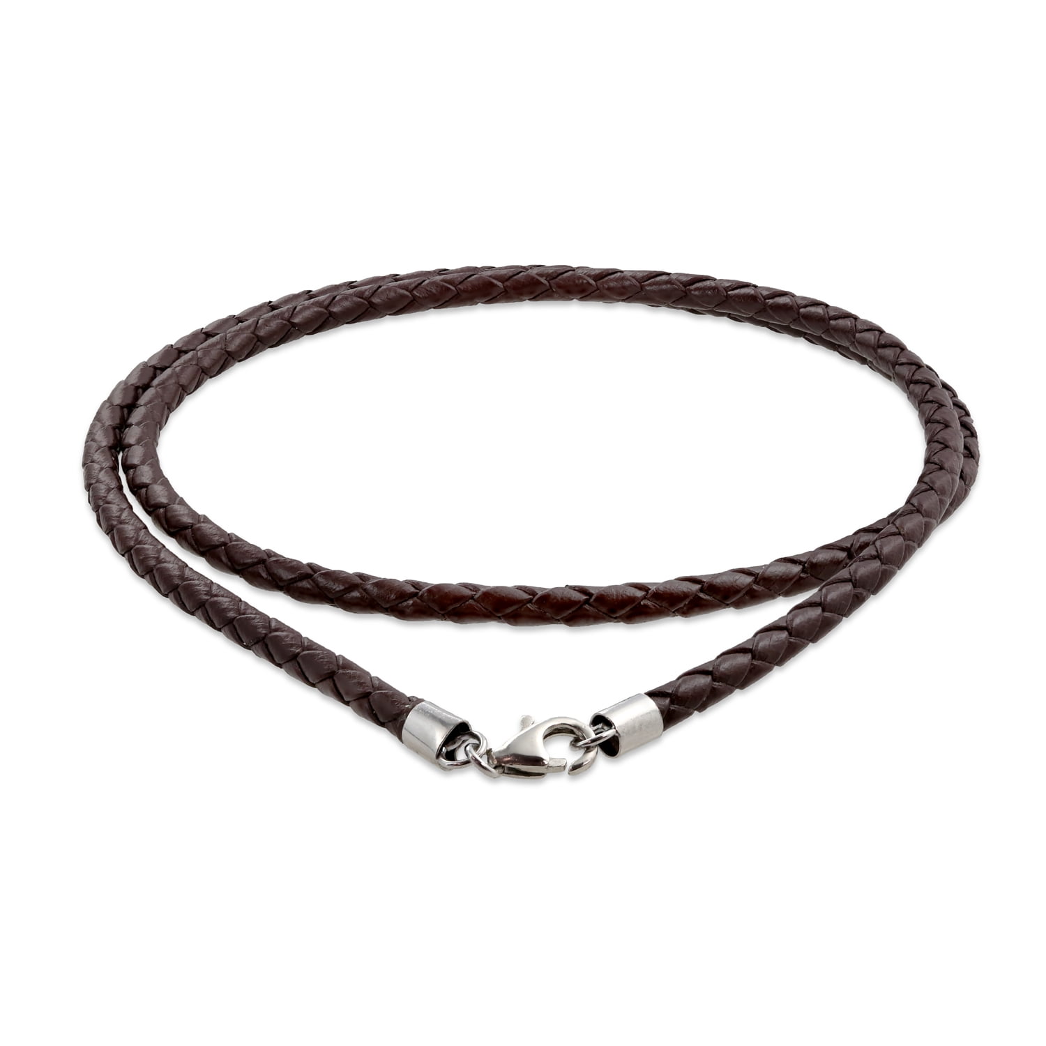 18-Inch 4.5mm Braided Leather Necklace - Brown with Sterling Silver Clasp