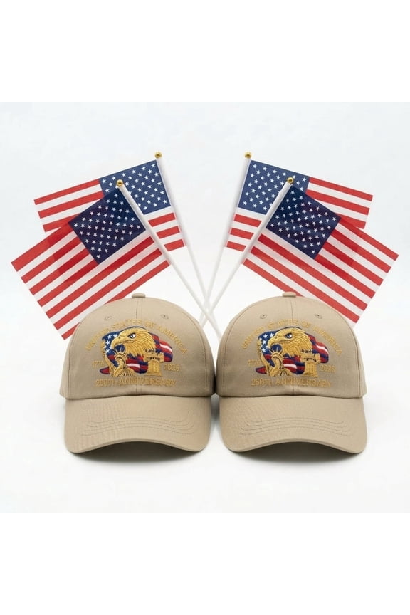 4th of July 250th Anniversary Cap 2 Hats and 4 Flags Family Set, Adjustable Retro Bald Eagle Patriotic Hat for Men Women, Use 3D Embroidered Patch