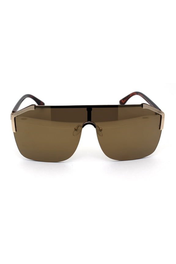 Unisex Shield Futurism Robotic Retro Funk Sunglasses Gold Tortoise Gold Mirror