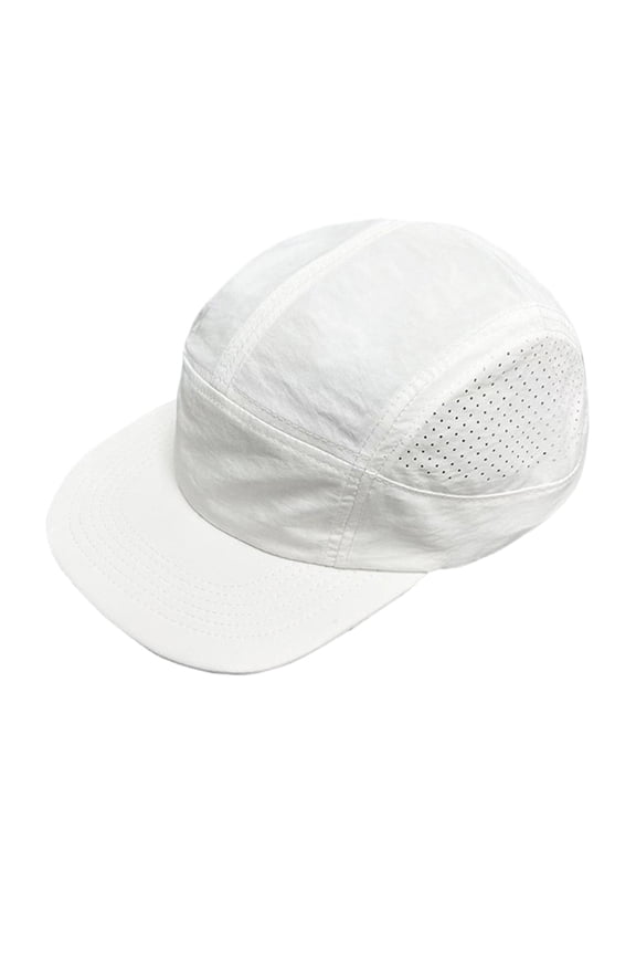 Unisex Short Brim Baseball Caps, Quick Dry Mesh Breathable 5 Panel Hats, Lightweight Low Profile Outdoor Cap for Small Medium Heads, White
