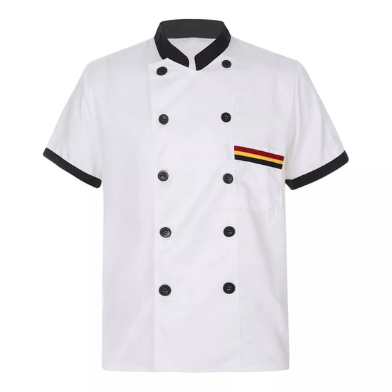 Unisex Short Sleeve Chef Coat Double Breasted Stand Collar Chef Jacket, Breathable Twill Kitchen Work Uniform for Men Women Restaurant Catering White XL