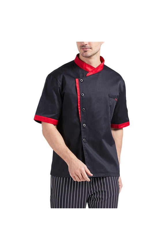 Unisex Short Sleeve Chef Coat, Waterproof Oil-Resistant Button Front Lightweight Kitchen Uniform for Men and Women Restaurant Hotel,Black L