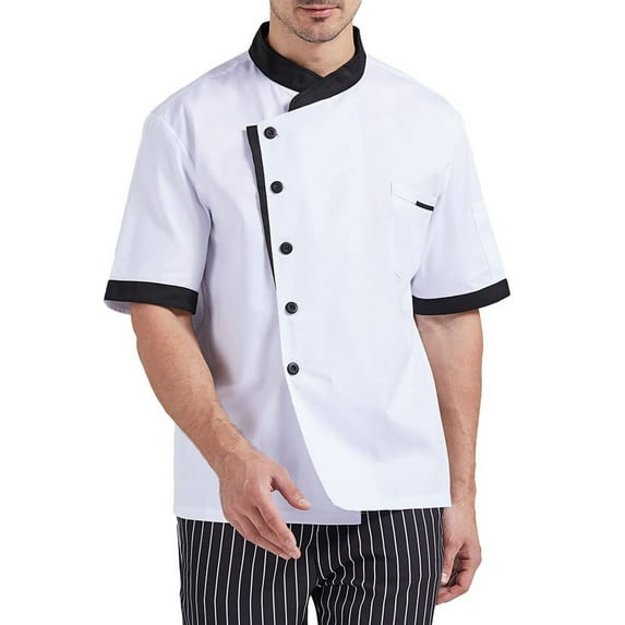 Unisex Short Sleeve Chef Coat, Waterproof Oil-Resistant Button Front Lightweight Kitchen Uniform for Men and Women Restaurant Hotel,White M