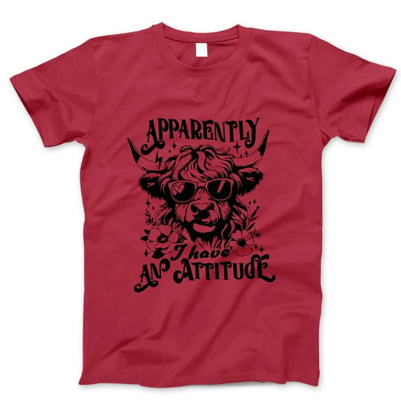 Unisex Short-Sleeve Graphic T-Shirt with Sassy Cow, Sunglasses, Flowers, and 'Apparently I Have an Attitude' Quote for Casual Summer Wear Shirt