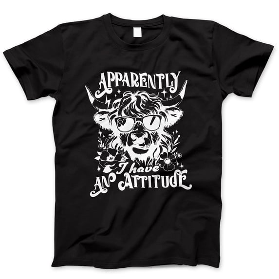 Unisex Short-Sleeve Graphic T-Shirt with Sassy Cow, Sunglasses, Flowers, and 'Apparently I Have an Attitude' Quote for Casual Summer Wear Shirt