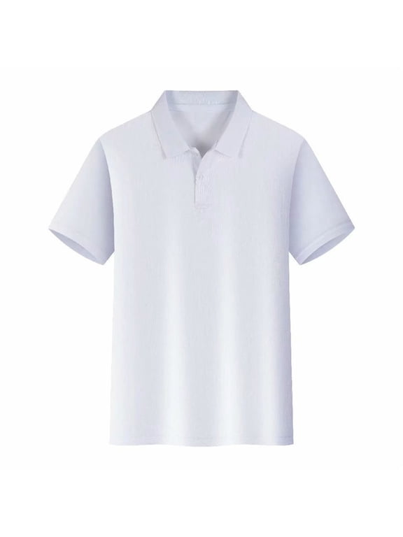 Unisex Short Sleeve Polo Shirt Solid Color Button Lapel Casual Workwear,White,S