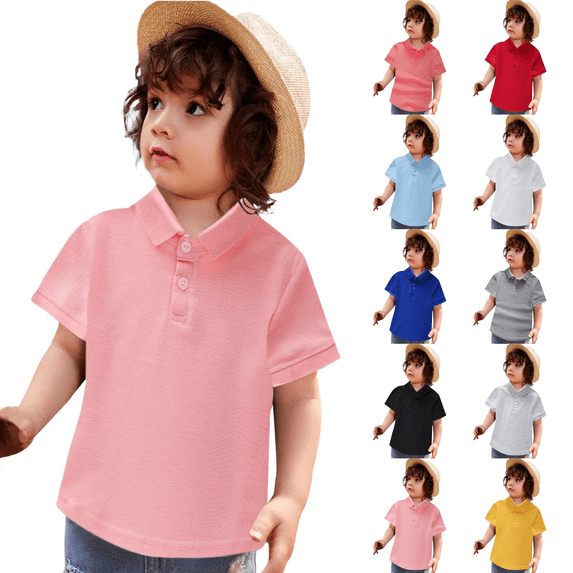 Unisex Short Sleeve School Uniform Pique Kids Polo Shirts, Durable Polo Shirts for Boys & Girls Pink 150