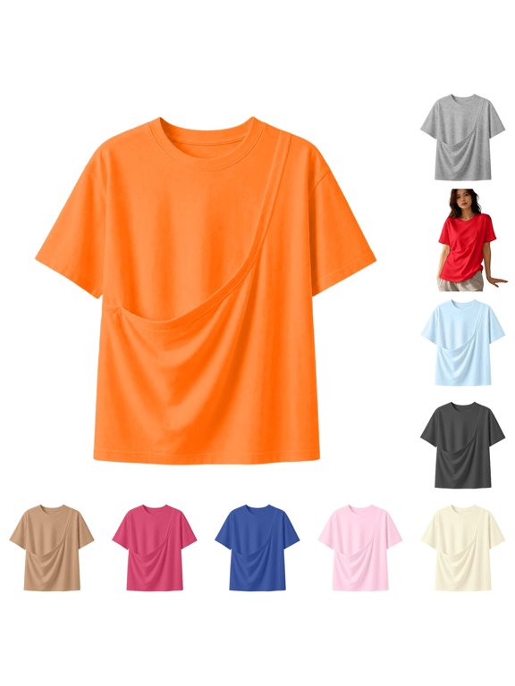 Unisex Short Sleeve Tee With Front Big Pocket, Casual Cotton Top For Phone Snacks Everyday Wear