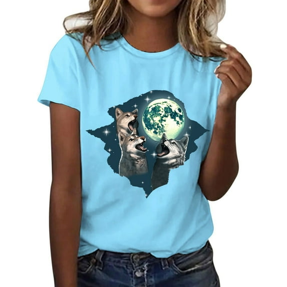 Unisex Short Sleeve Wolf T-Shirts for Women and Men - Print Wolves Animal Graphic Tee for Casual Wear