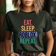 thumbnail image 1 of Unisex Short Sleeves Tee Eat Sleep Roblox Repeat Shirt for Men and Women, up to Size 4XL, 1 of 5