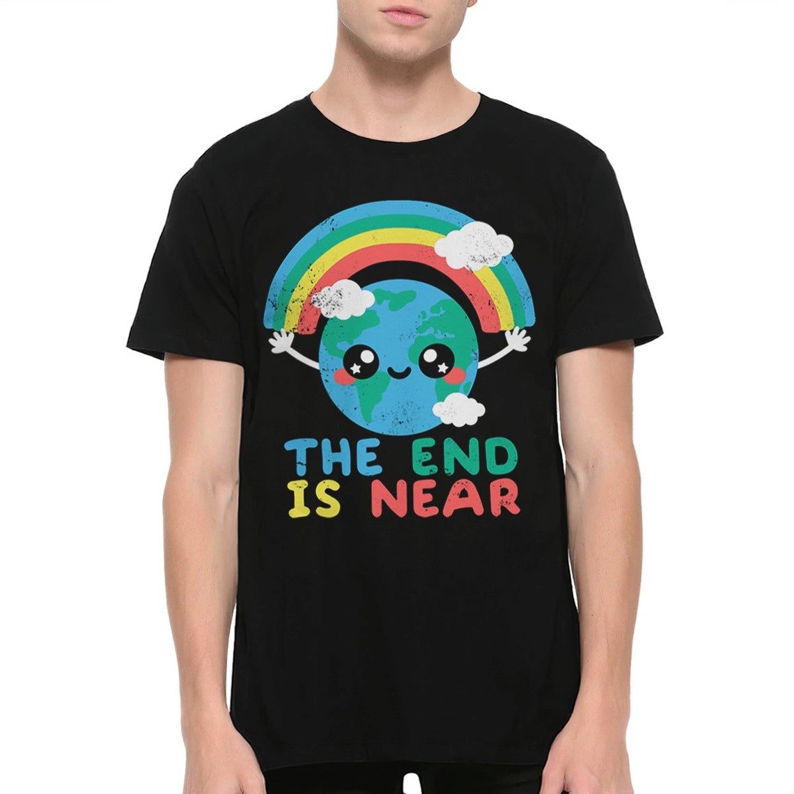 Unisex Short Sleeves Tee The End Is Near Funny Rainbow TShirt, Men'S