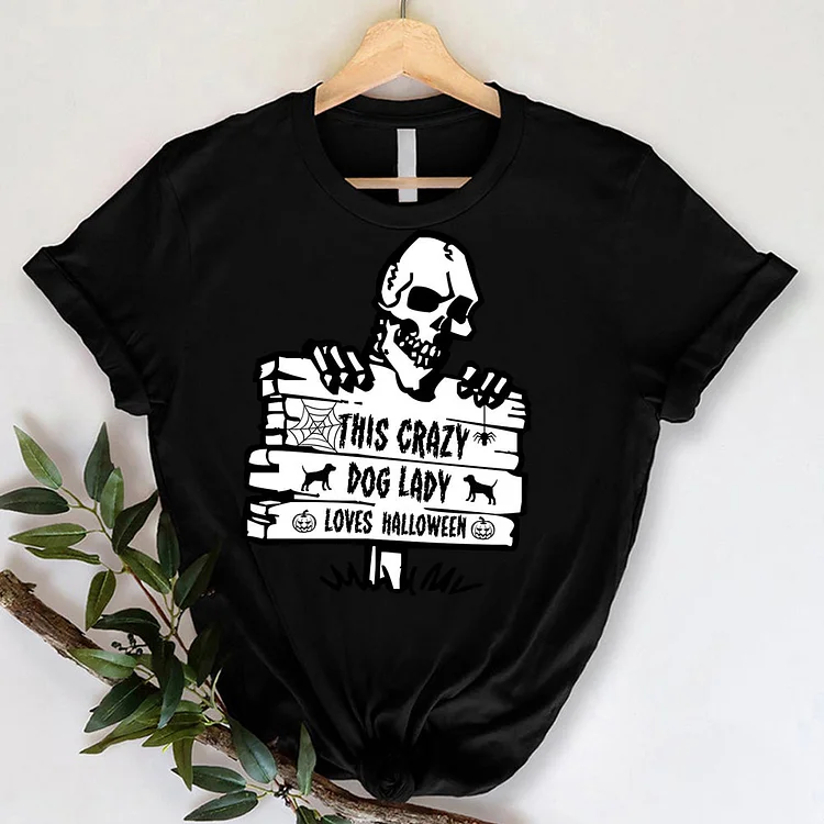 Unisex Short Sleeves Tee This Crazy Dog Lady Loves Halloween TShirt