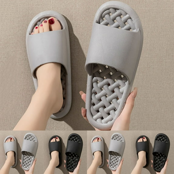 Unisex Shower Slide Sandals Non Slip Quick Drying Slippers with Woven Drainage Footbed Solid Color Open Toe Waterproof House Shoes for Bathroom Spa Indoor Use