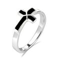 thumbnail image 1 of Unisex Sideways Cross Black Onyx Inlay Sterling Silver Ring for Female Anniversary Size-7, 1 of 5